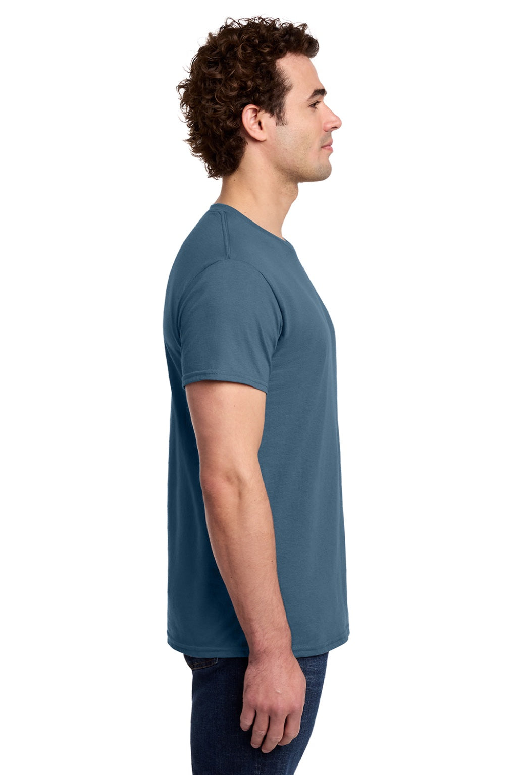 Gildan 3000 Mens Short Sleeve Crewneck T-Shirt Indigo Blue Model Side