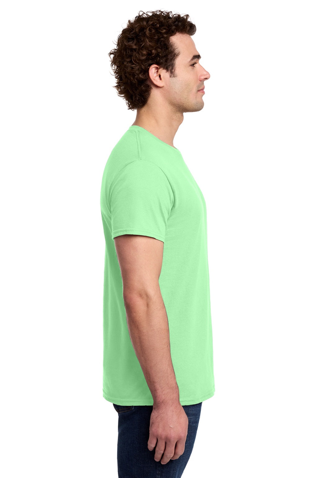 Gildan 3000 Mens Short Sleeve Crewneck T-Shirt Mint Green Model Side