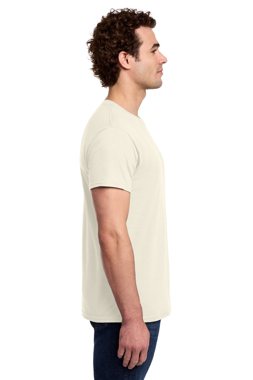 Gildan 3000 Mens Short Sleeve Crewneck T-Shirt Natural Model Side