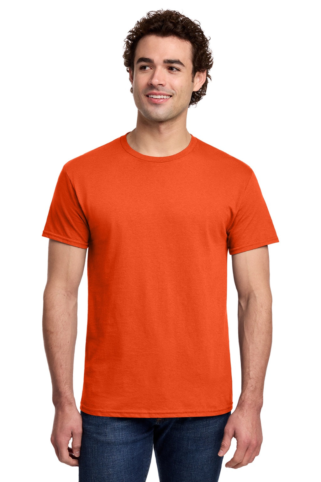 Gildan 3000 Mens Short Sleeve Crewneck T-Shirt Orange Model Front