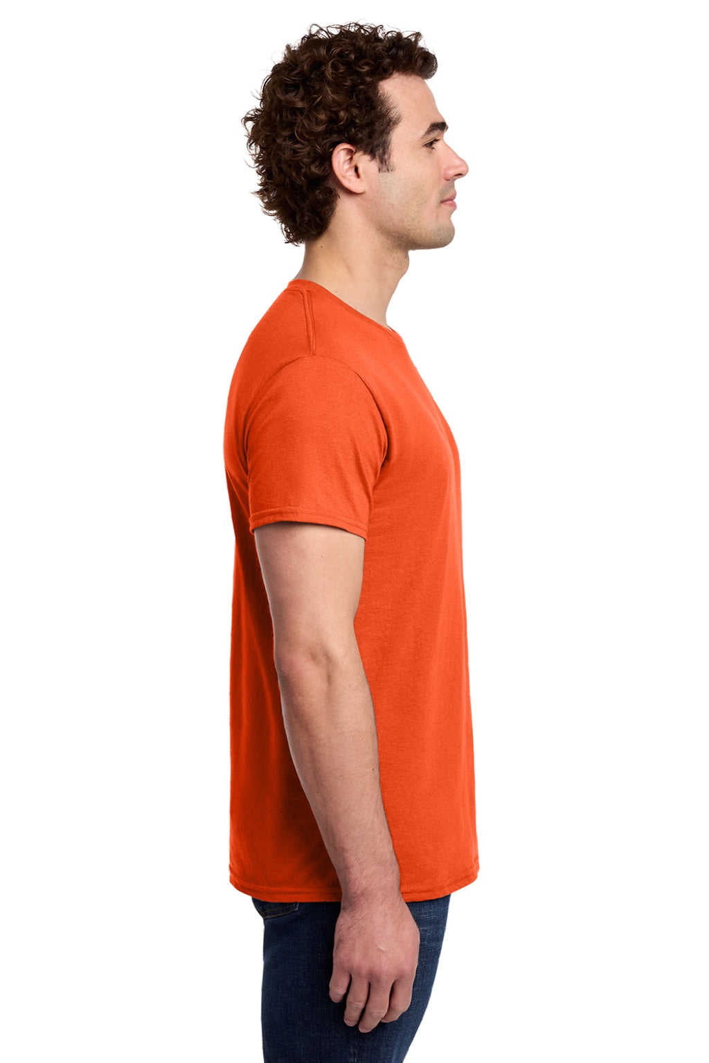 Gildan 3000 Mens Short Sleeve Crewneck T-Shirt Orange Model Side