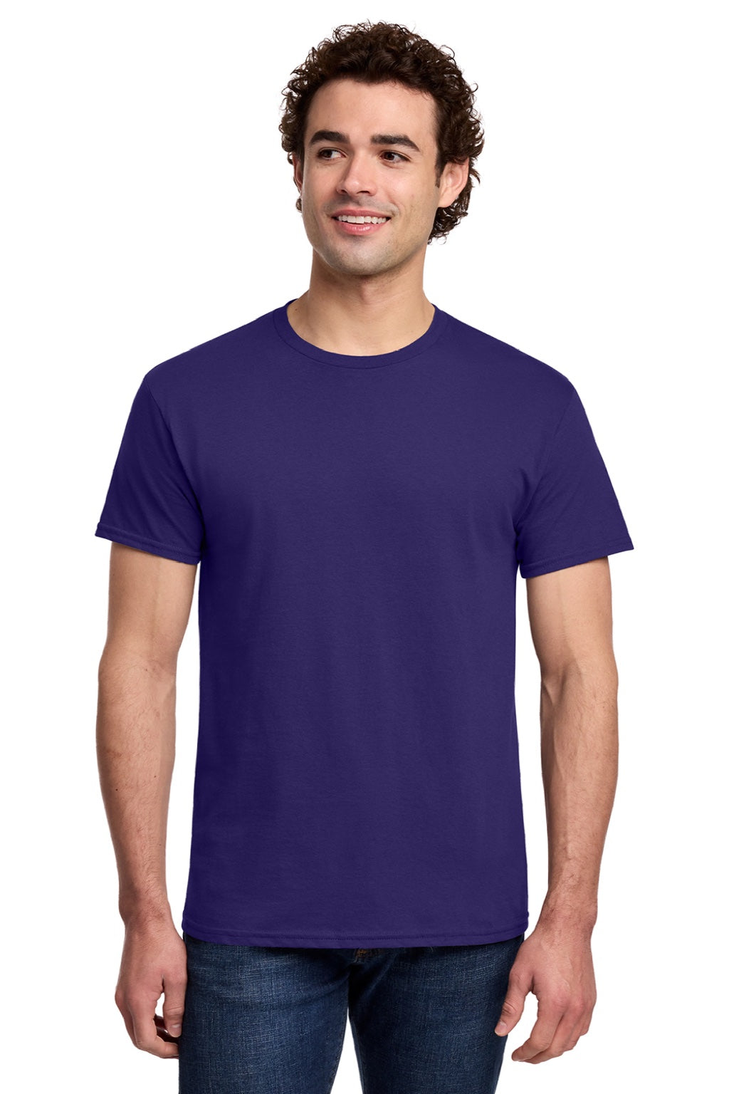Gildan 3000 Mens Short Sleeve Crewneck T-Shirt Purple Model Front