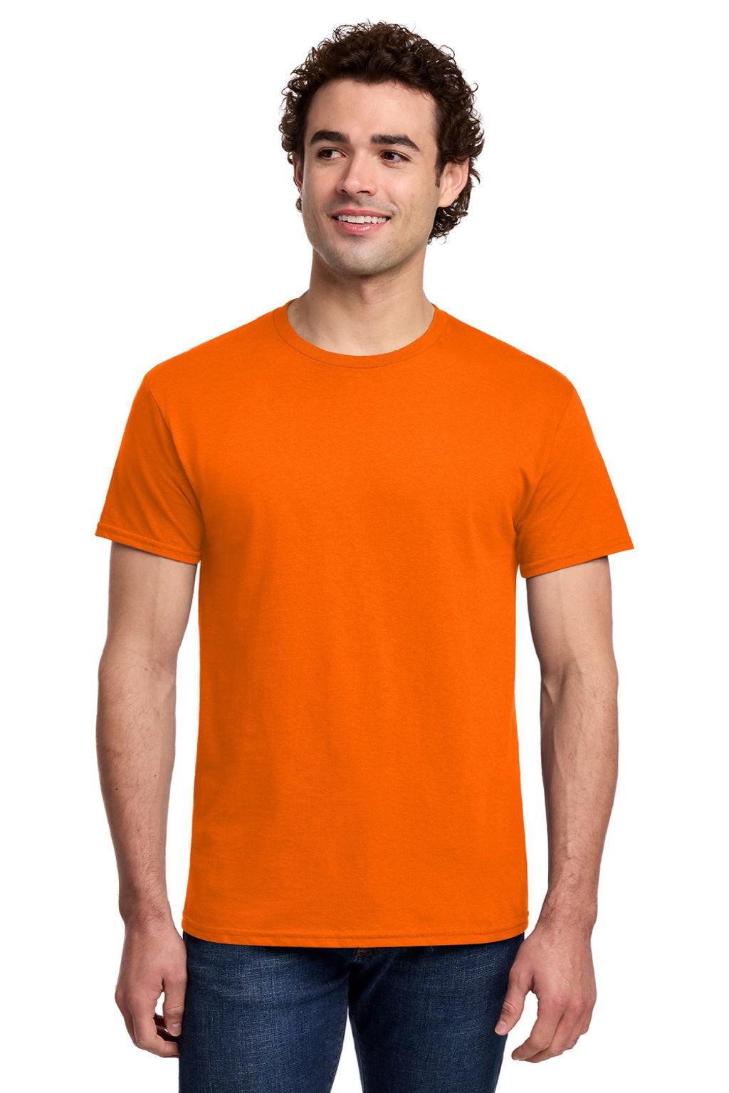 Gildan 3000 Mens Short Sleeve Crewneck T-Shirt Safety Orange Model Front