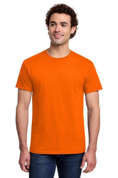 Gildan 3000 Mens Short Sleeve Crewneck T-Shirt Safety Orange Model Front