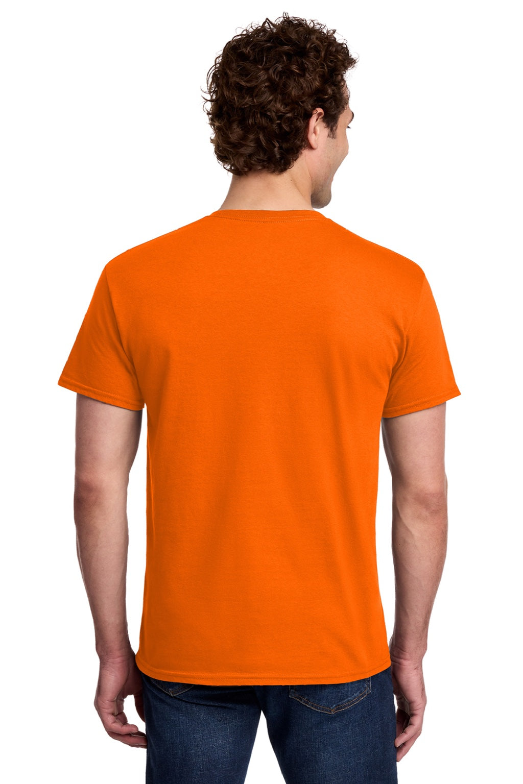 Gildan 3000 Mens Short Sleeve Crewneck T-Shirt Safety Orange Model Back