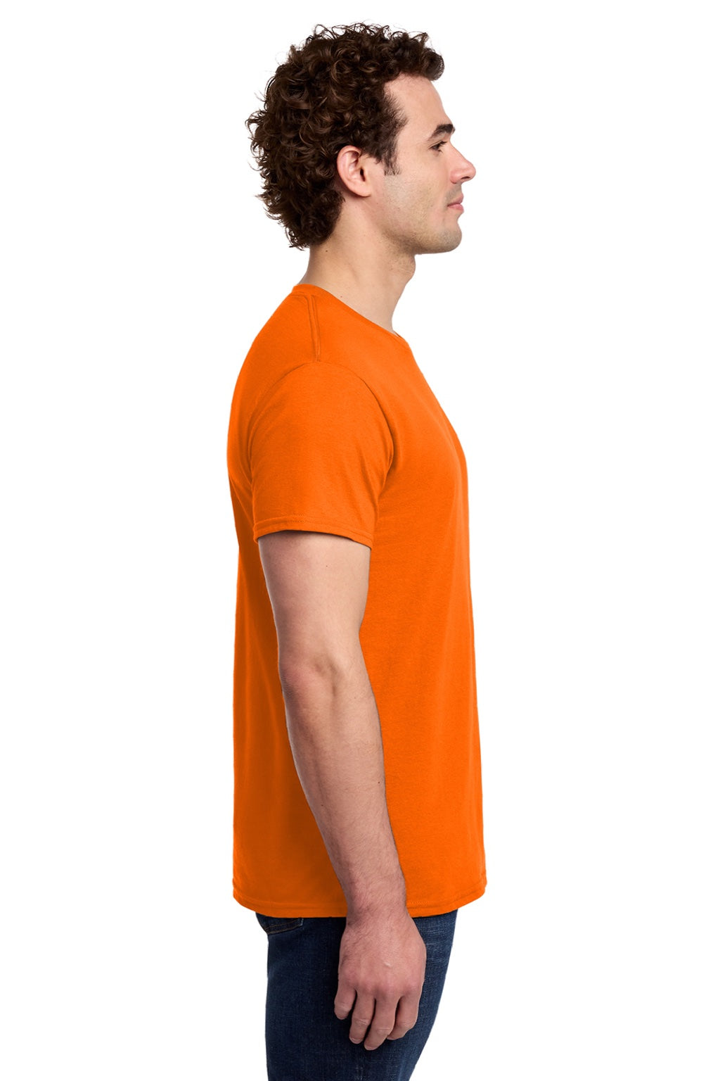 Gildan 3000 Mens Short Sleeve Crewneck T-Shirt Safety Orange Model Side