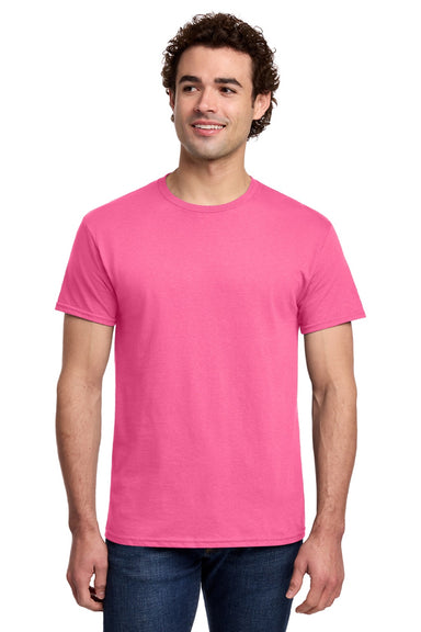 Gildan 3000 Mens Short Sleeve Crewneck T-Shirt Safety Pink Model Front