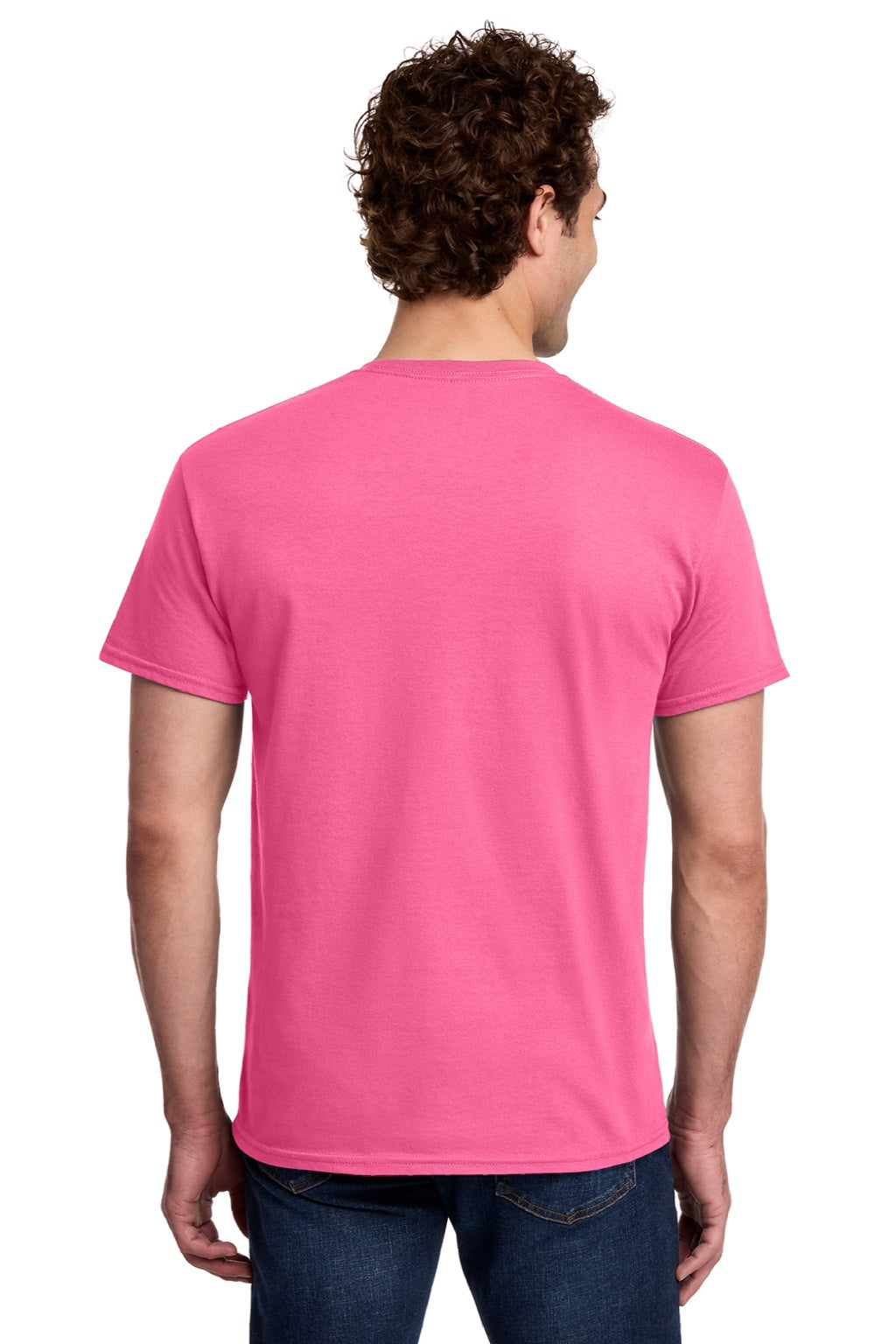 Gildan 3000 Mens Short Sleeve Crewneck T-Shirt Safety Pink Model Back