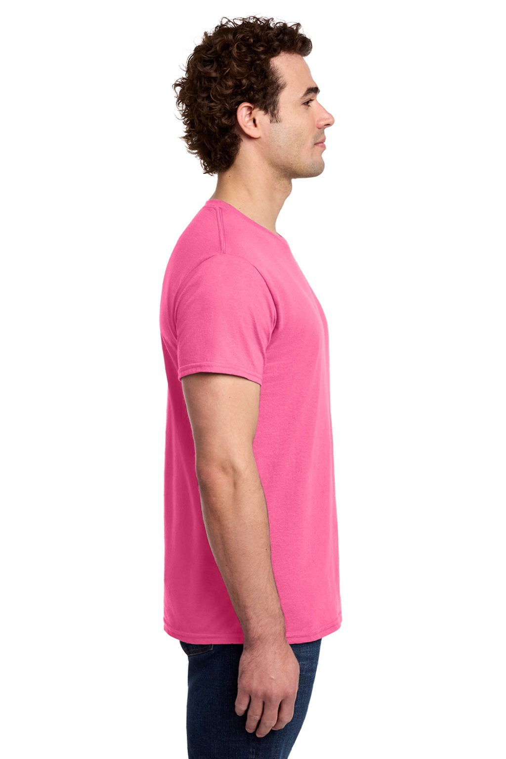 Gildan 3000 Mens Short Sleeve Crewneck T-Shirt Safety Pink Model Side