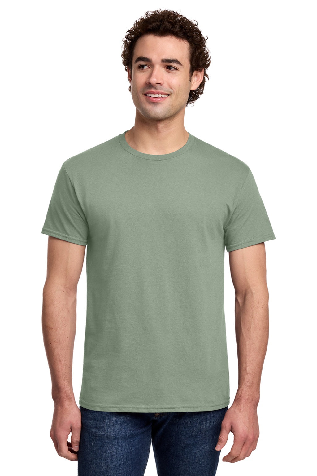 Gildan 3000 Mens Short Sleeve Crewneck T-Shirt Sage Green Model Front