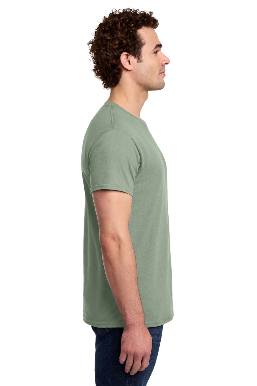 Gildan 3000 Mens Short Sleeve Crewneck T-Shirt Sage Green Model Side