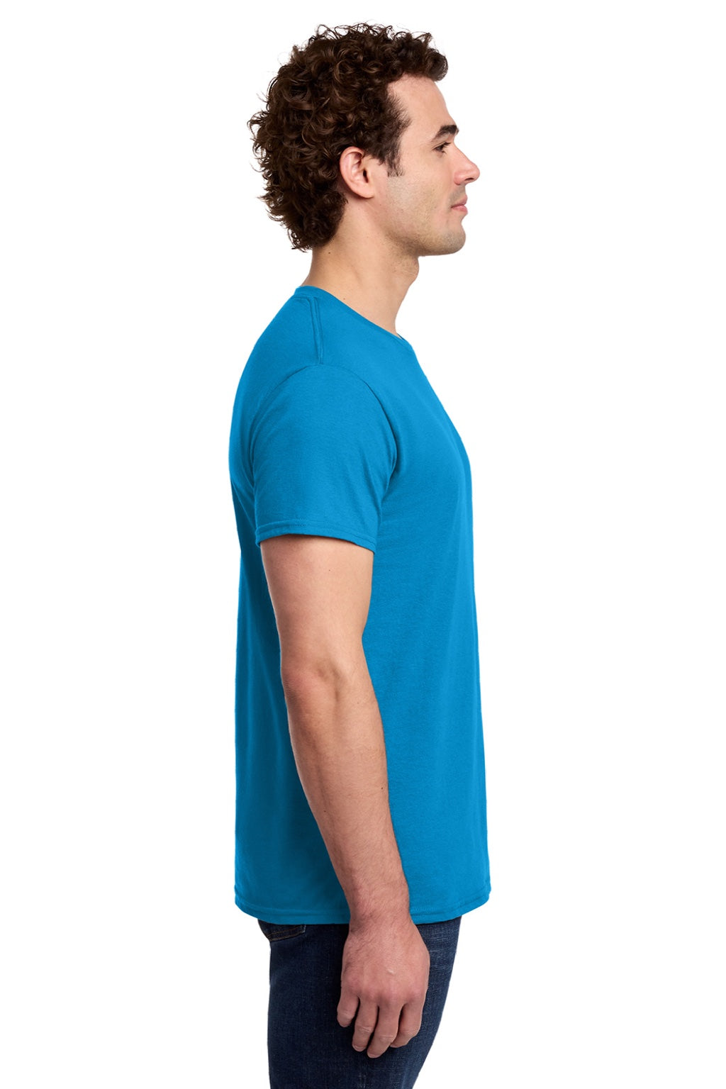 Gildan 3000 Mens Short Sleeve Crewneck T-Shirt Sapphire Blue Model Side