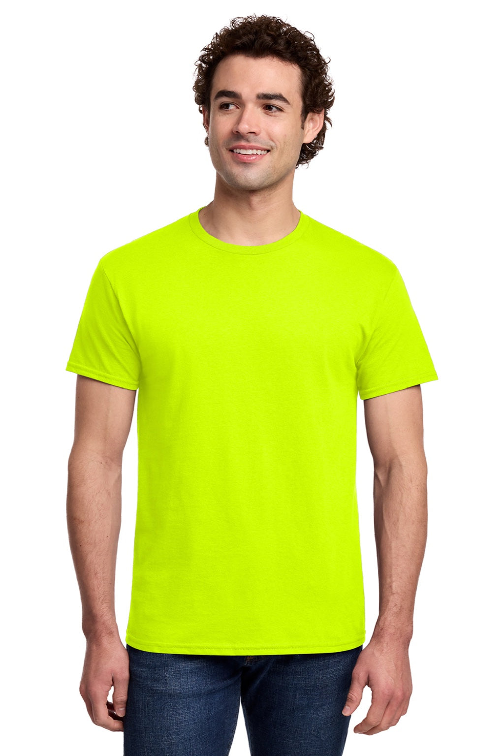 Gildan 3000 Mens Short Sleeve Crewneck T-Shirt Safety Green Model Front