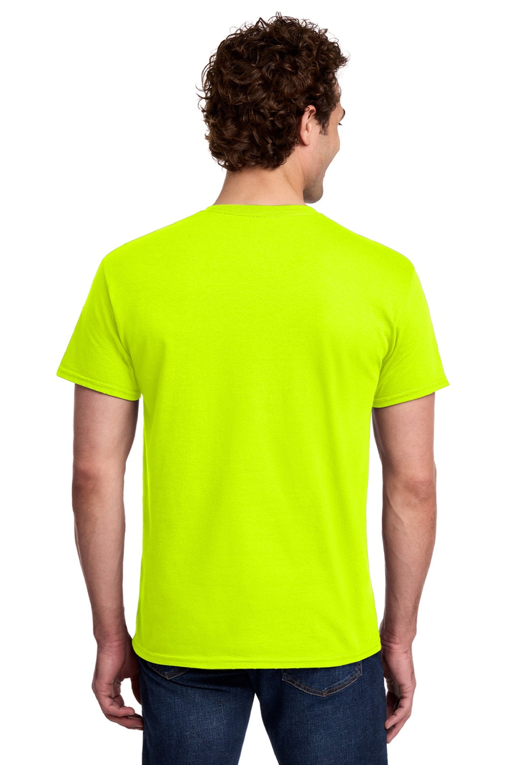 Gildan 3000 Mens Short Sleeve Crewneck T-Shirt Safety Green Model Back