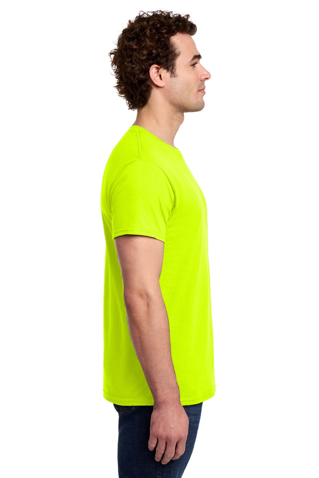 Gildan 3000 Mens Short Sleeve Crewneck T-Shirt Safety Green Model Side