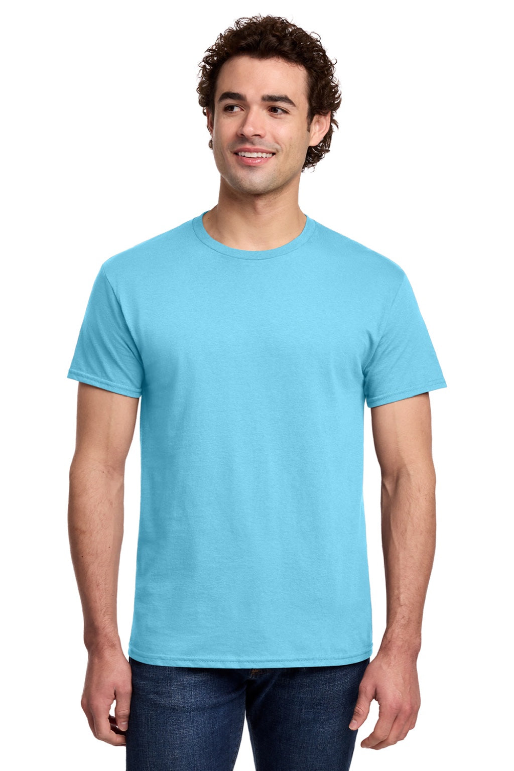 Gildan 3000 Mens Short Sleeve Crewneck T-Shirt Sky Blue Model Front