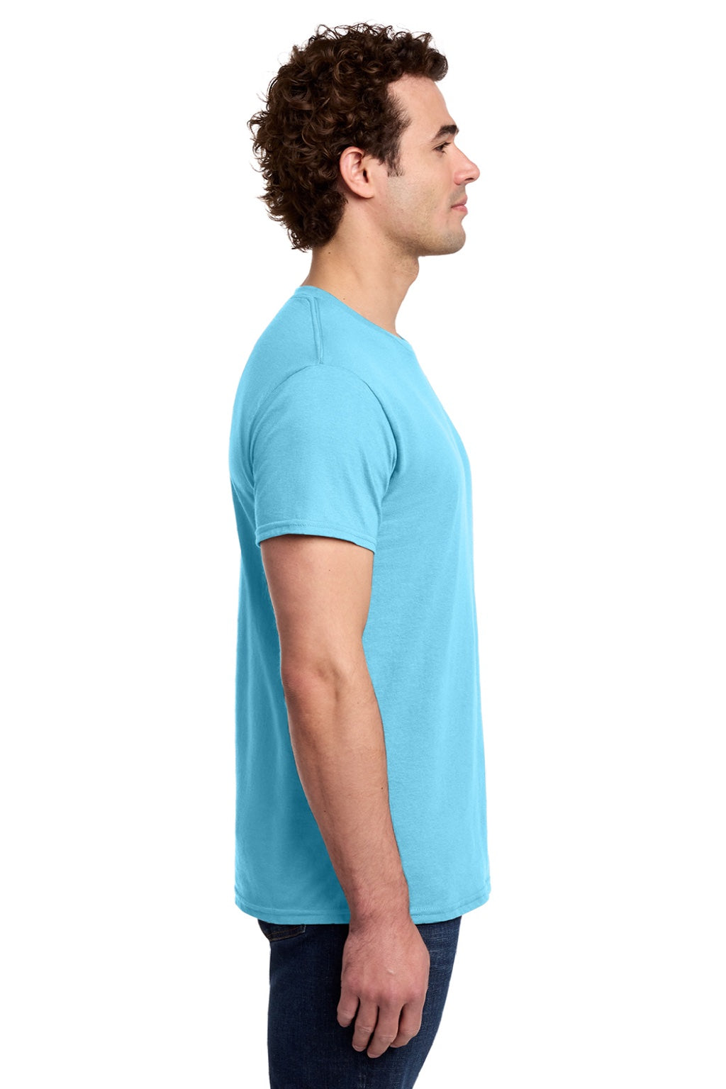 Gildan 3000 Mens Short Sleeve Crewneck T-Shirt Sky Blue Model Side
