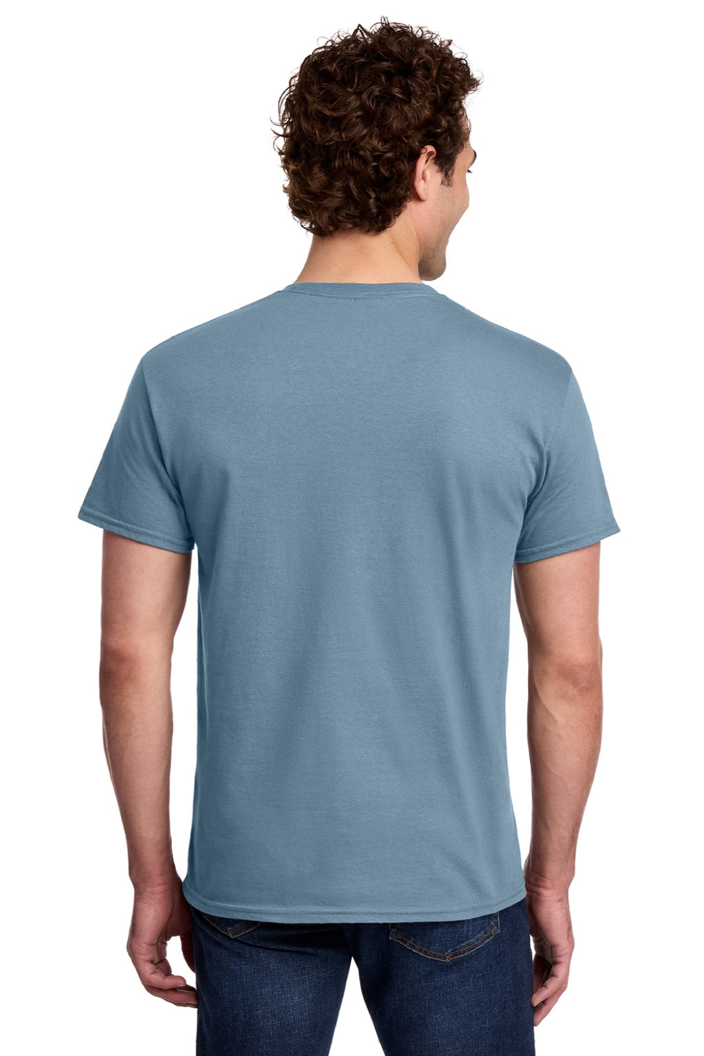 Gildan 3000 Mens Short Sleeve Crewneck T-Shirt Stone Blue Model Back