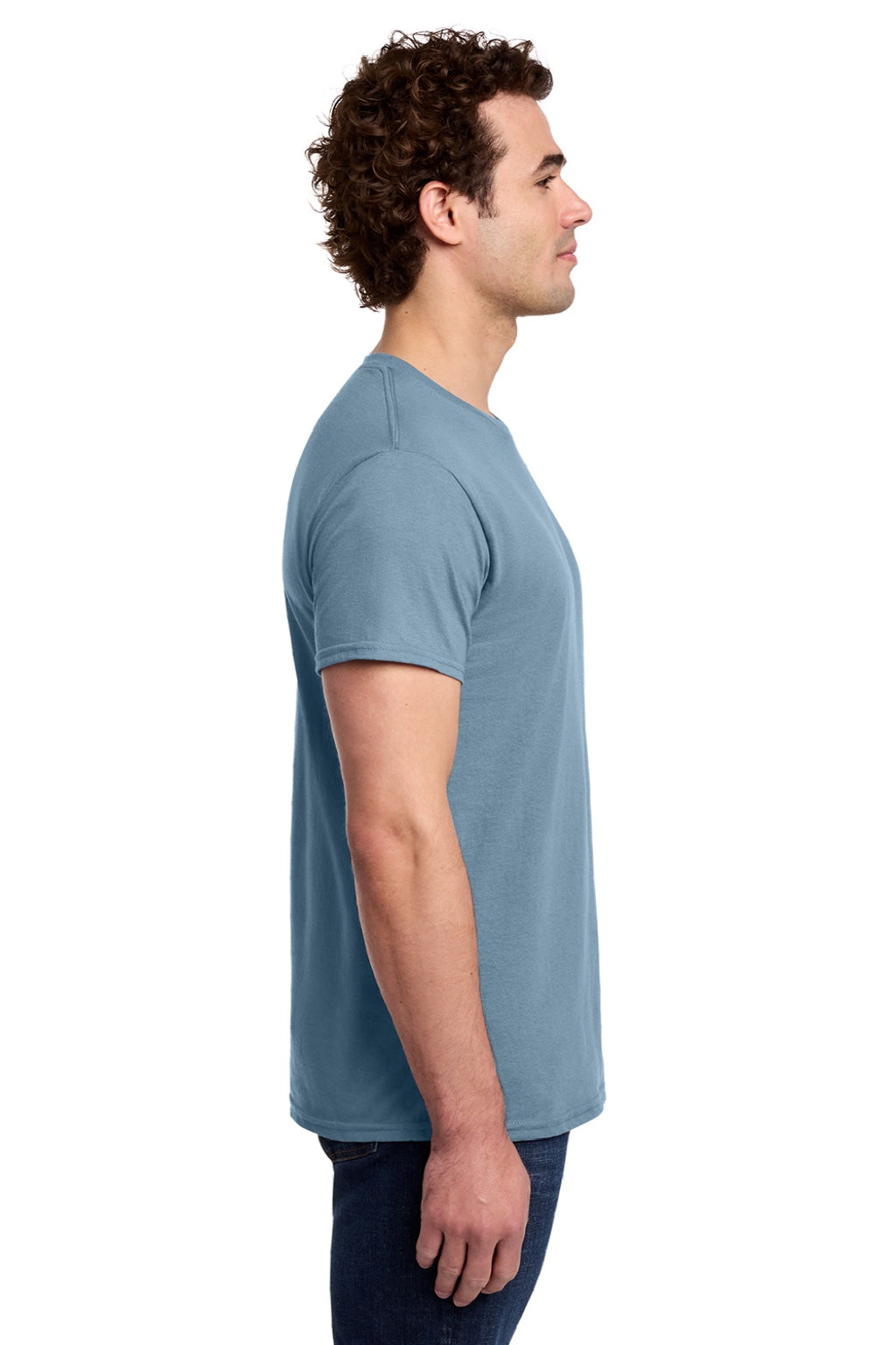 Gildan 3000 Mens Short Sleeve Crewneck T-Shirt Stone Blue Model Side