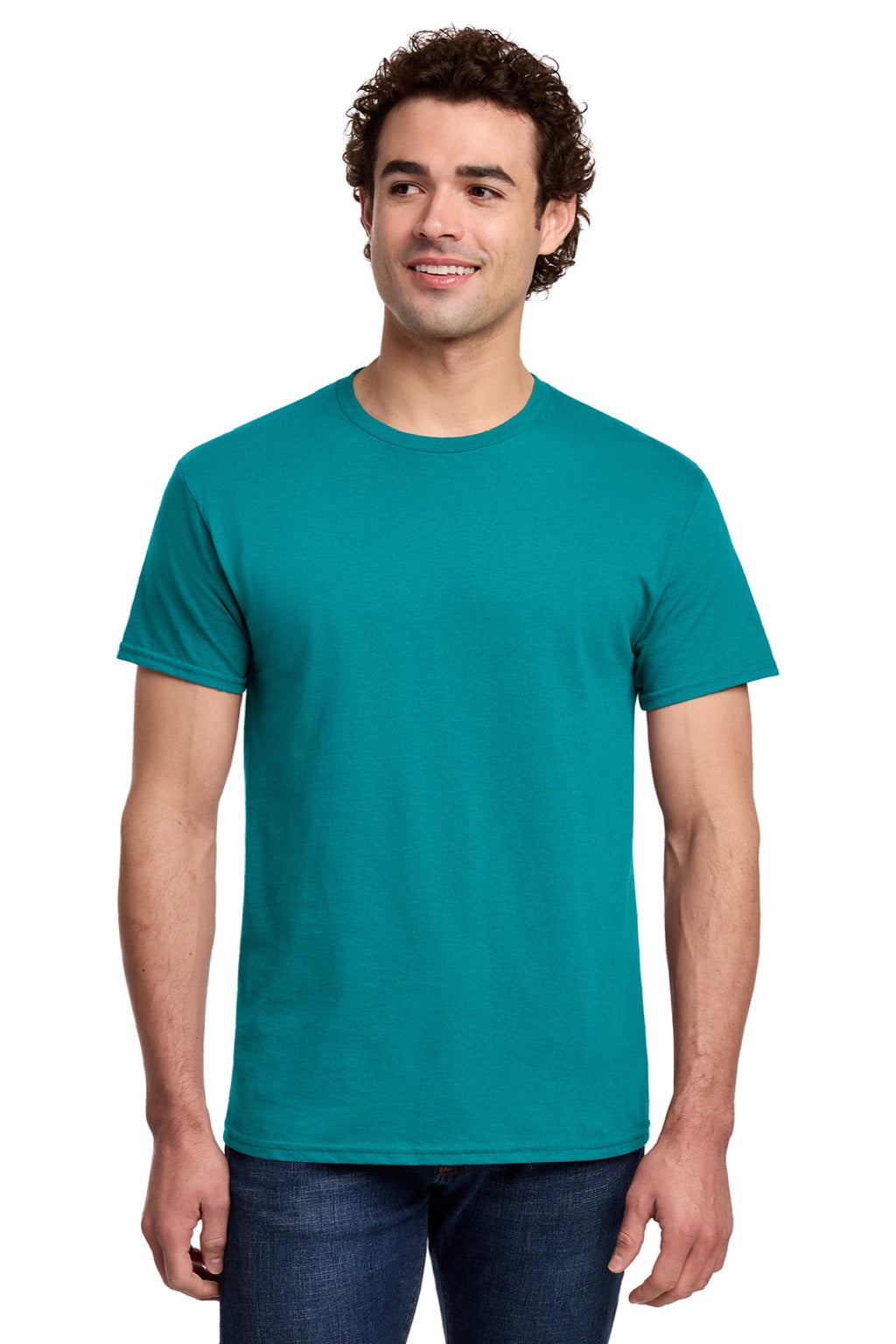 Gildan 3000 Mens Short Sleeve Crewneck T-Shirt Tropical Blue Model Front