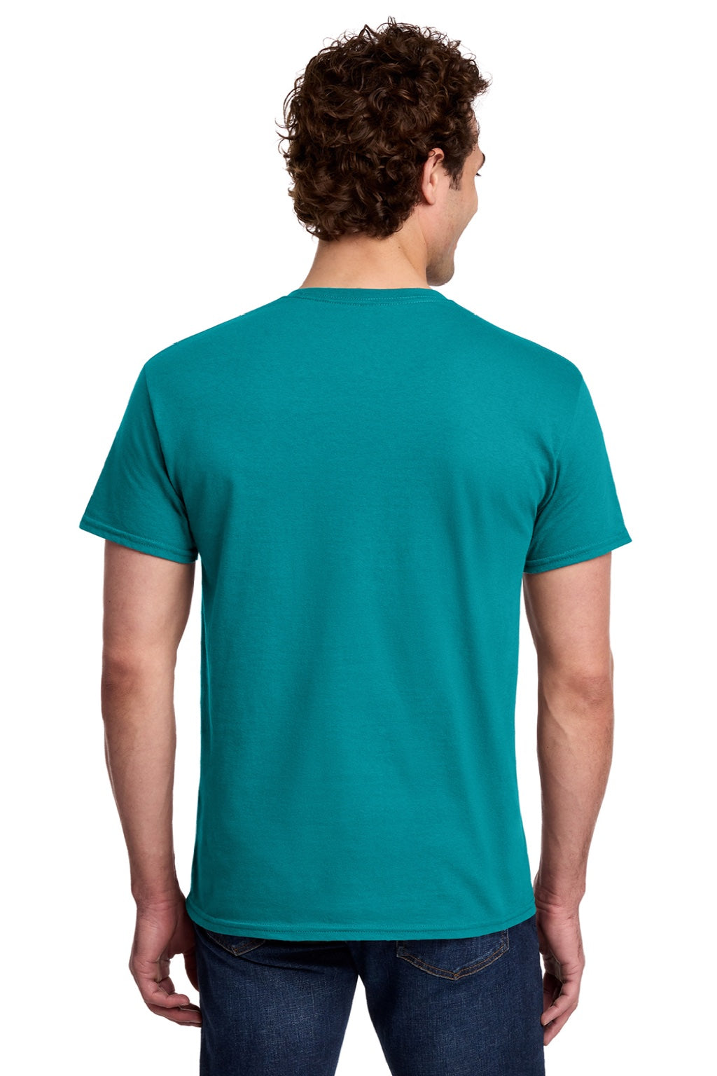 Gildan 3000 Mens Short Sleeve Crewneck T-Shirt Tropical Blue Model Back