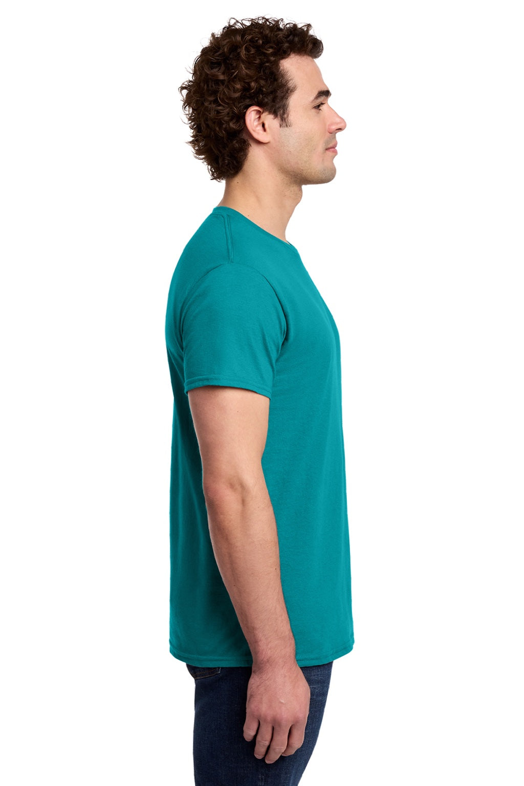 Gildan 3000 Mens Short Sleeve Crewneck T-Shirt Tropical Blue Model Side