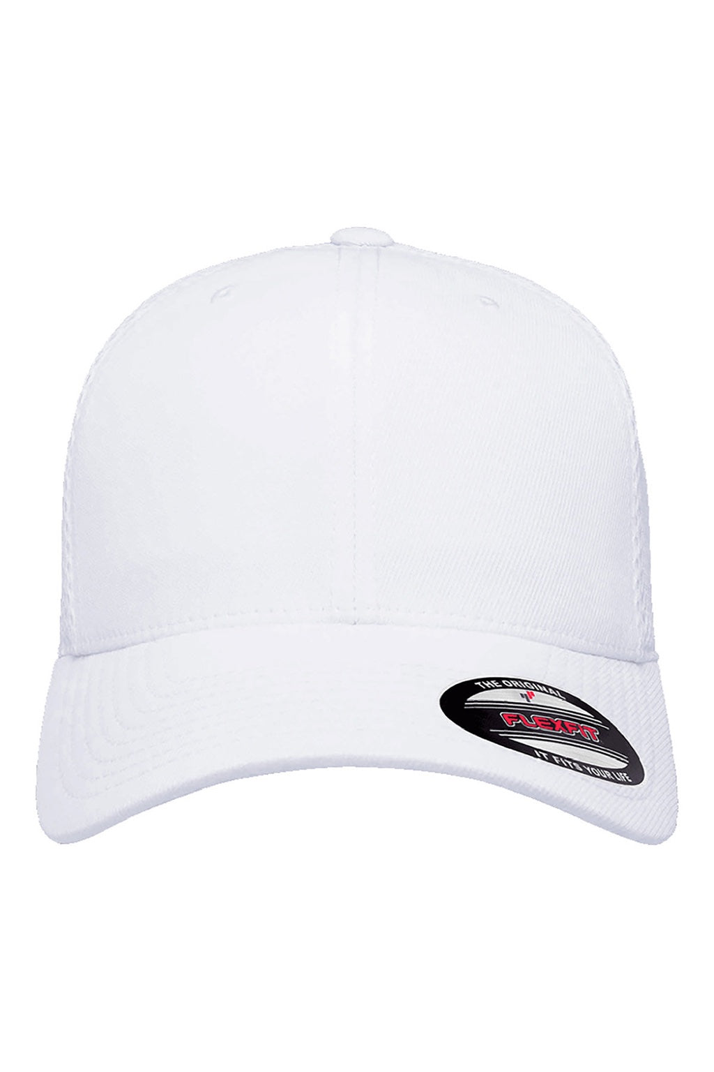 Flexfit Hats 6533 Mens Stretch Fit Hat White Flat Front