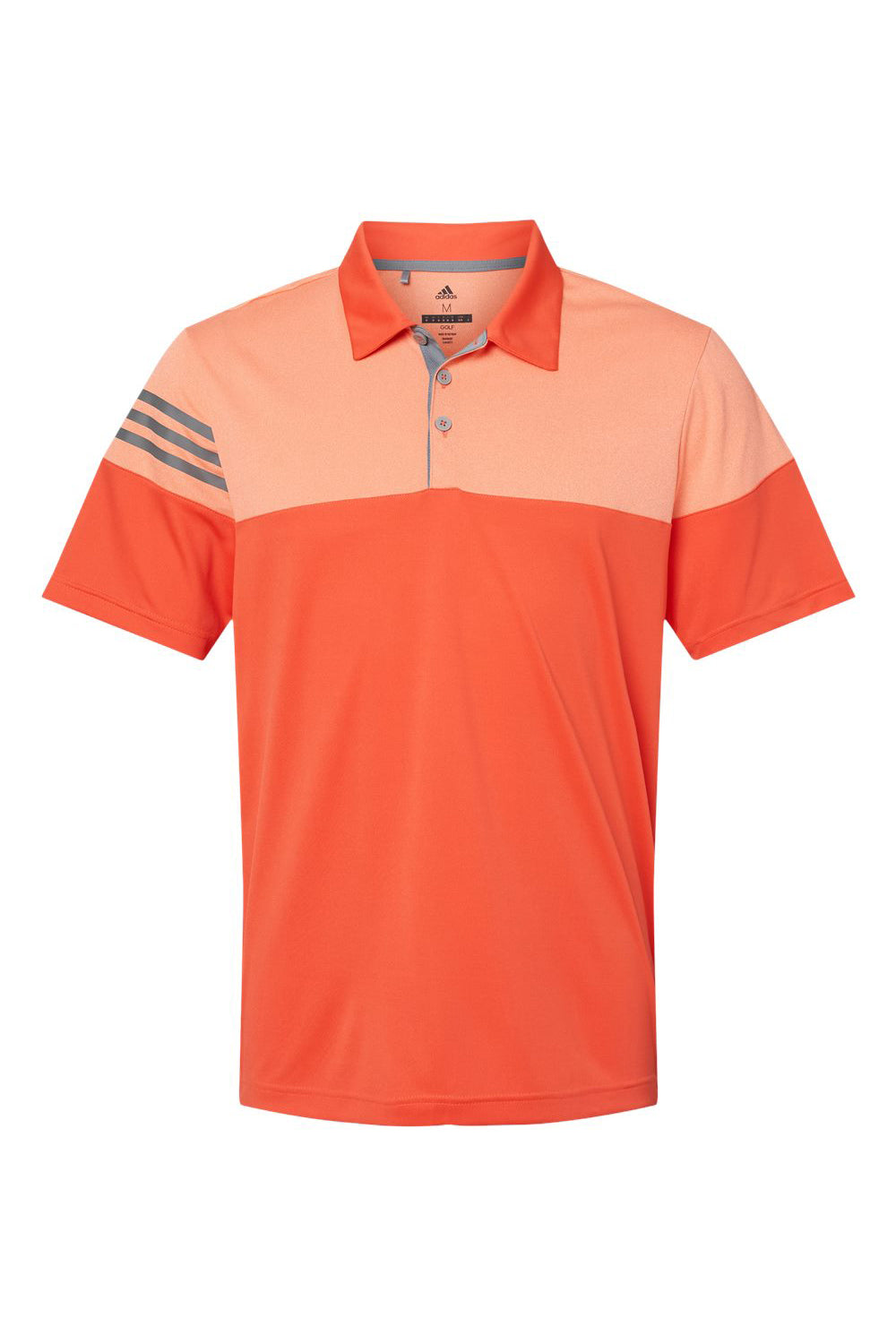 Adidas A213 Mens 3 Stripes Colorblock Moisture Wicking Short Sleeve Polo Shirt Blaze Orange/Vista Grey Flat Front