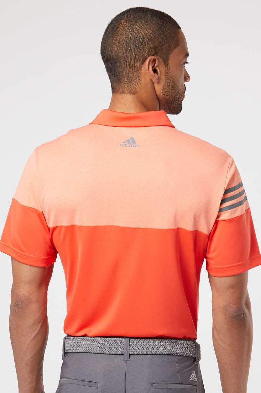Adidas A213 Mens 3 Stripes Colorblock Moisture Wicking Short Sleeve Polo Shirt Blaze Orange/Vista Grey Model Back