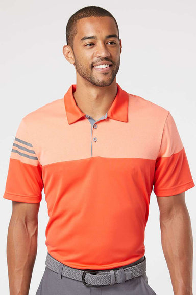Adidas A213 Mens 3 Stripes Colorblock Moisture Wicking Short Sleeve Polo Shirt Blaze Orange/Vista Grey Model Front