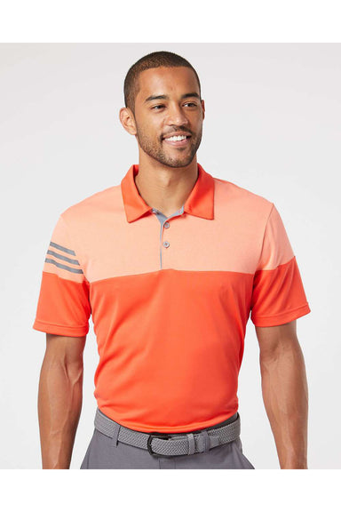 Adidas A213 Mens 3 Stripes Heathered Colorblock Short Sleeve Polo Shirt Blaze Orange/Vista Grey Model Front