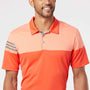 Adidas Mens 3 Stripes Colorblock Moisture Wicking Short Sleeve Polo Shirt - Blaze Orange/Vista Grey - NEW