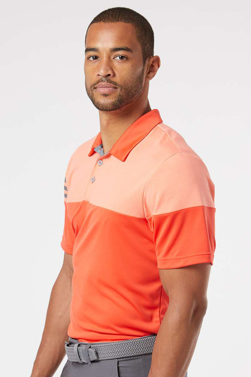 Adidas A213 Mens 3 Stripes Heathered Colorblock Short Sleeve Polo Shirt Blaze Orange/Vista Grey Model Side