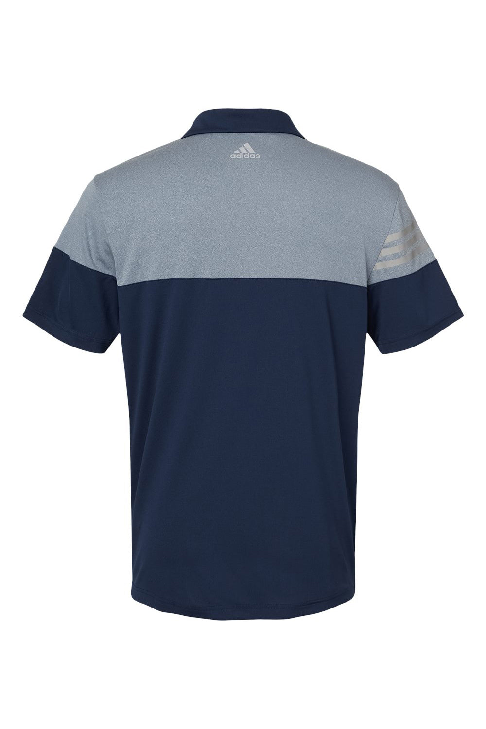 Adidas A213 Mens 3 Stripes Colorblock Moisture Wicking Short Sleeve Polo Shirt Collegiate Navy Blue/Mid Grey Flat Back