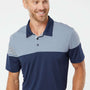 Adidas Mens 3 Stripes Colorblock Moisture Wicking Short Sleeve Polo Shirt - Collegiate Navy Blue/Mid Grey - NEW