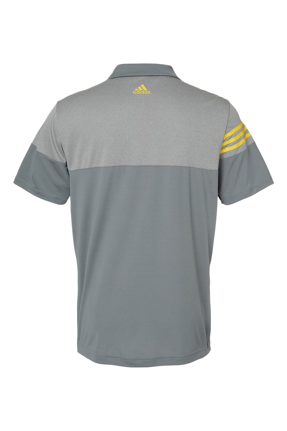 Adidas A213 Mens 3 Stripes Heathered Colorblock Short Sleeve Polo Shirt Vista Grey/Yellow Flat Back