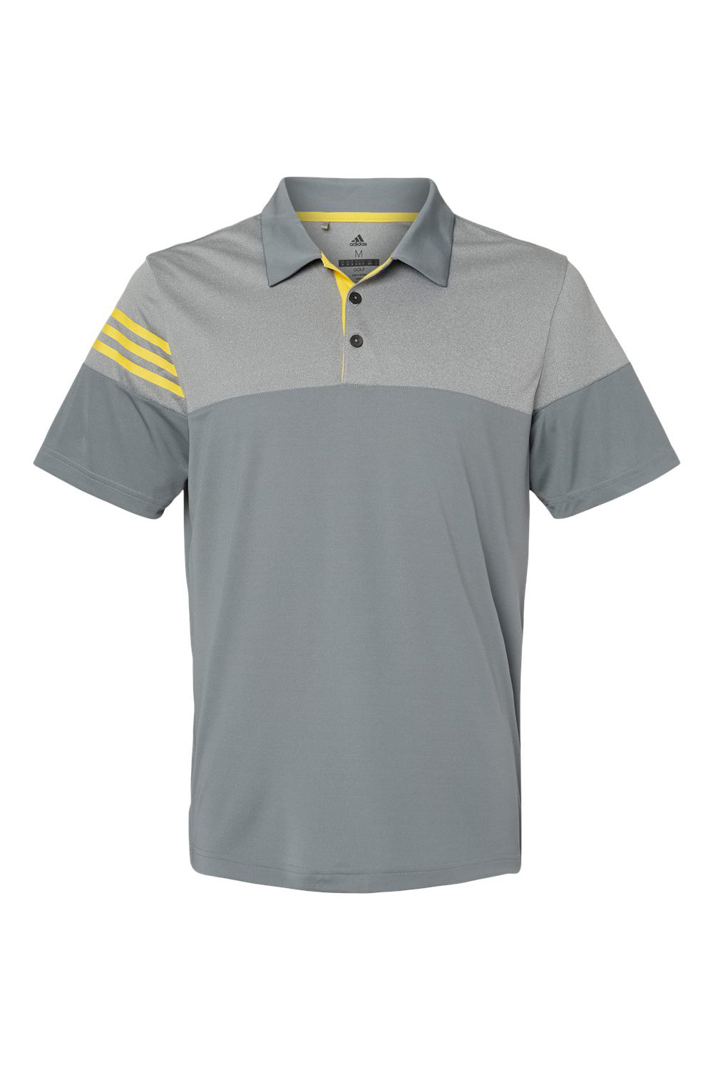 Adidas A213 Mens 3 Stripes Heathered Colorblock Short Sleeve Polo Shirt Vista Grey/Yellow Flat Front
