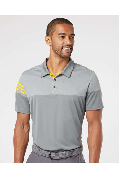 Adidas A213 Mens 3 Stripes Heathered Colorblock Short Sleeve Polo Shirt Vista Grey/Yellow Model Front