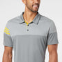 Adidas Mens 3 Stripes Colorblock Moisture Wicking Short Sleeve Polo Shirt - Vista Grey/Yellow - NEW