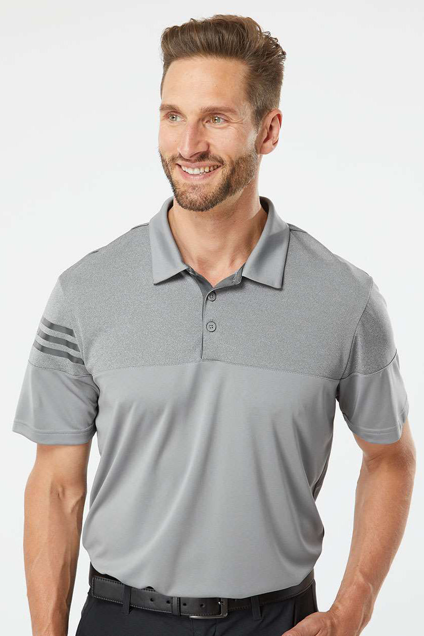 Adidas A213 Mens 3 Stripes Colorblock Moisture Wicking Short Sleeve Polo Shirt Grey Model Front