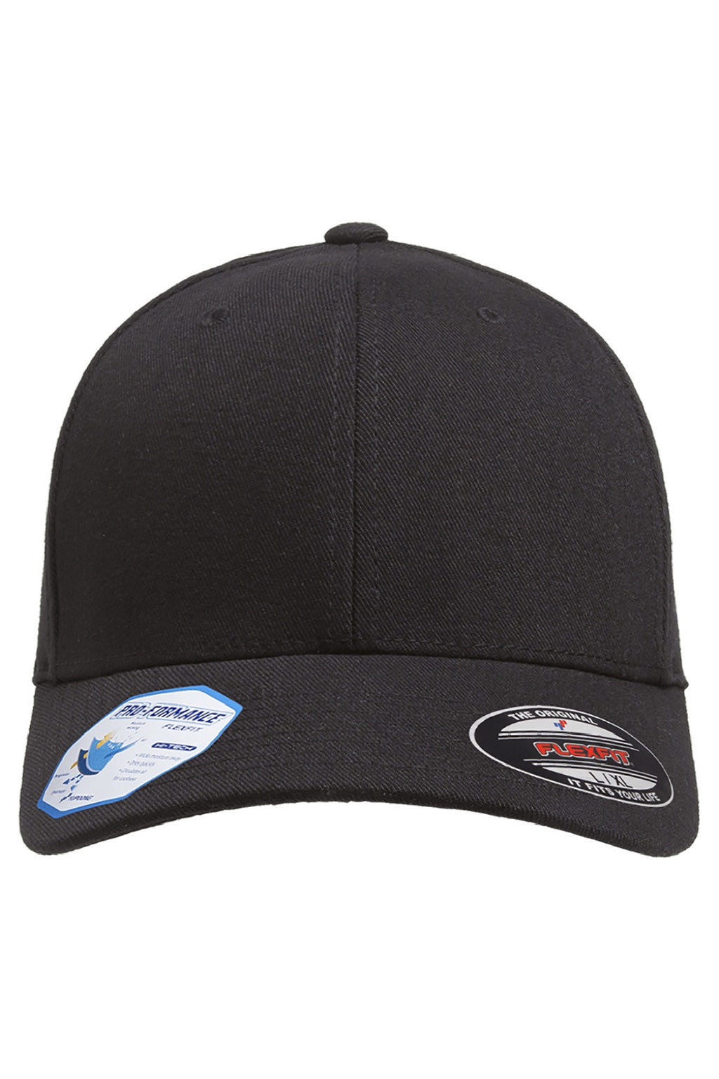 Flexfit Hats 6580 Mens Moisture Wicking Stretch Fit Hat Black Flat Front