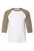 Bella + Canvas BC3200/3200 Mens 3/4 Sleeve Crewneck T-Shirt White/Heather Olive Green Flat Front