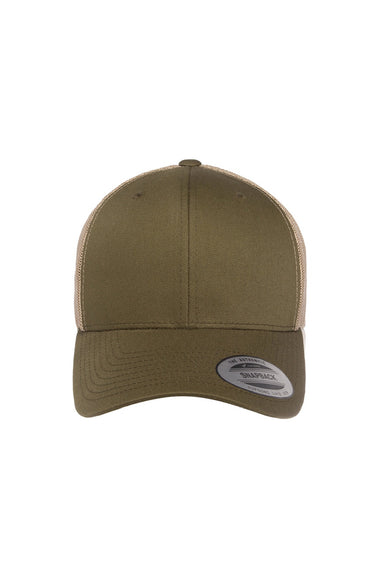 Yupoong Hats 6606 Mens Retro Snapback Trucker Hat Moss/Khaki Flat Front