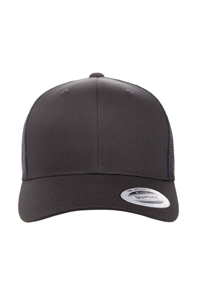 Yupoong Hats 6606 Mens Retro Snapback Trucker Hat Charcoal Grey/Navy Blue Flat Front