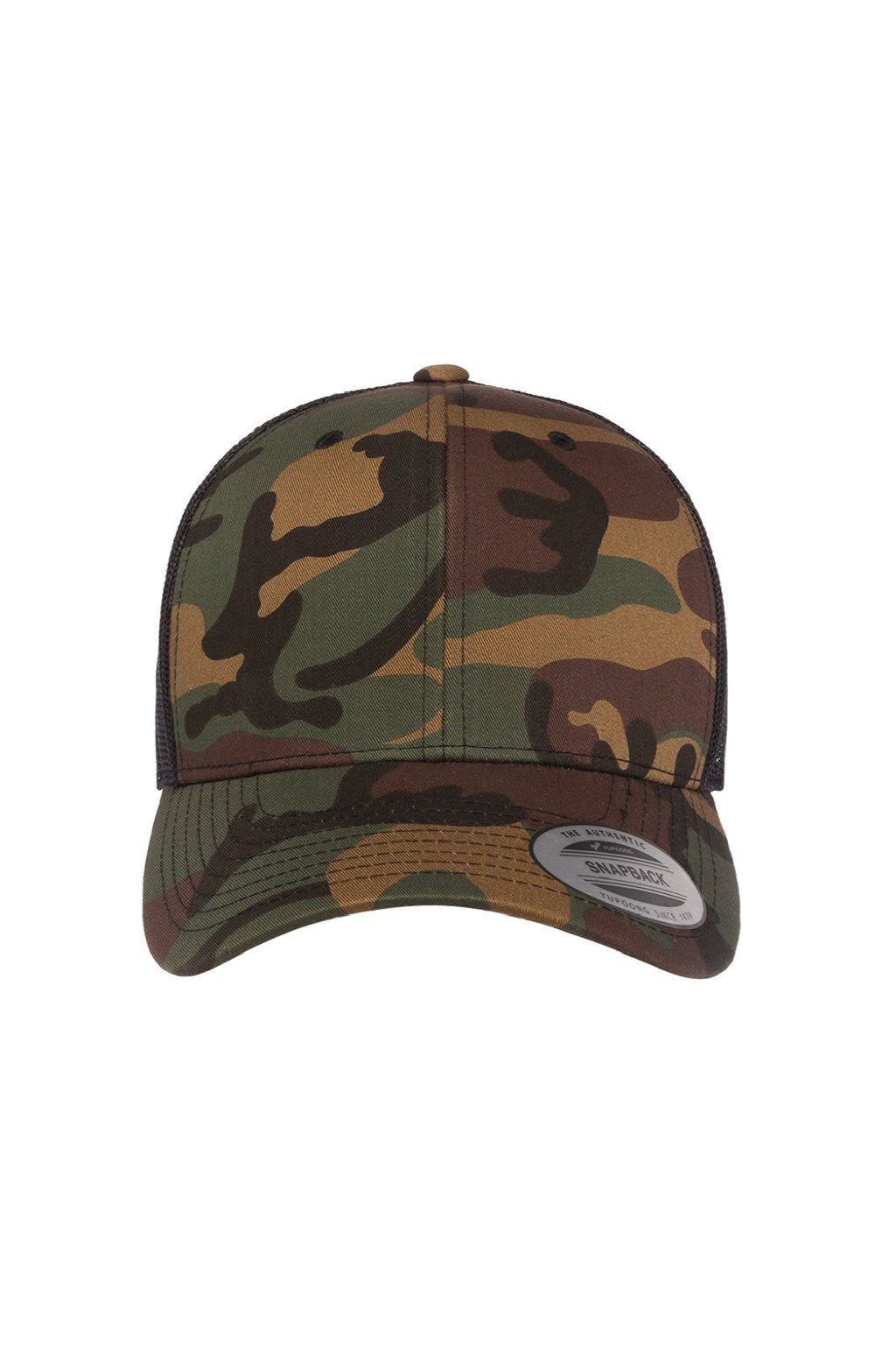 Yupoong Hats 6606 Mens Retro Snapback Trucker Hat Green Camo/Black Flat Front