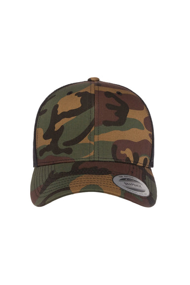 Yupoong Hats 6606 Mens Retro Snapback Trucker Hat Green Camo/Black Flat Front