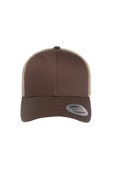 Yupoong Hats 6606 Mens Retro Snapback Trucker Hat Brown/Khaki Flat Front