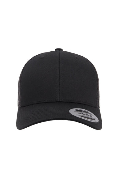 Yupoong Hats 6606 Mens Retro Snapback Trucker Hat Black Flat Front
