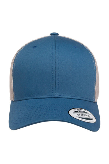 Yupoong Hats 6606 Mens Retro Snapback Trucker Hat Steel Blue/Silver Grey Flat Front