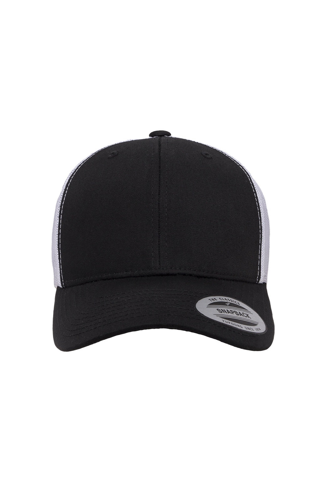 Yupoong Hats 6606 Mens Retro Snapback Trucker Hat Black/White Flat Front